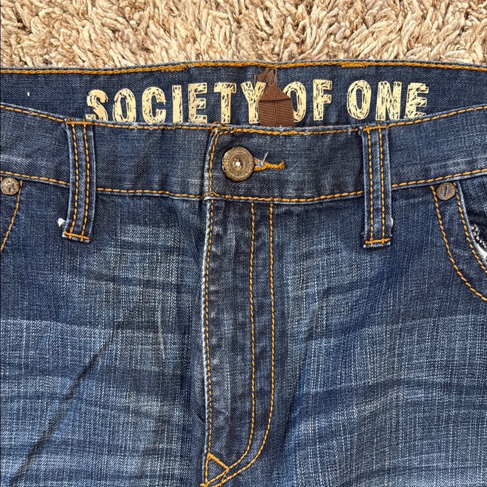 Blue Denim Jeans with Gold Lettering